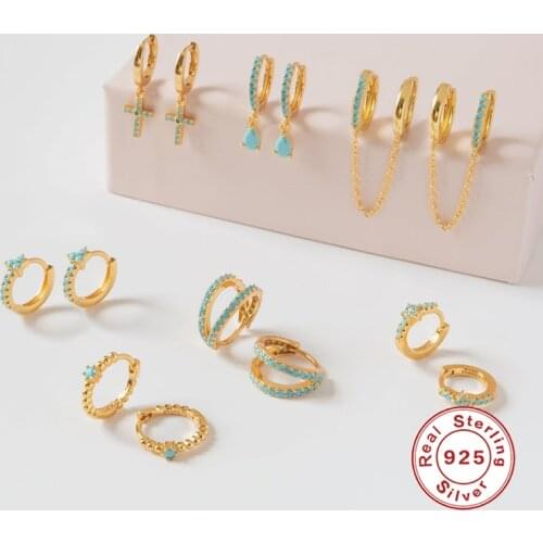 CANNER Real 925 Sterling Silver Hoop Ear rings for Women Turquoise Earrings 2021 Trend Delicate Jewelry Engagement Gift Aretes