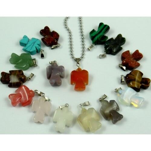 Natural Stone Quartz Crystal lapis Carving angel charm Gem Pendant Stainless steel Chains Necklace for Women Fashion Jewelry