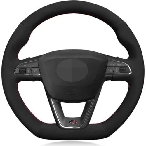 Steering Wheel Cover Black Genuine Leather Suede For Seat Leon (FR|CUPRA) Ibiza (FR|CUPRA) Alhambra (FR Line) Arona FR Ateca FR