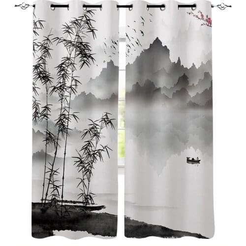 Ink Landscape Painting Window Curtains for Living Room Bedroom Kitchen Modern Curtains Home Decoration Drapes Blinds