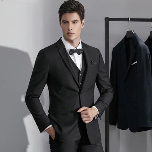Black Formal Business Men Suits Slim Fit 3Pcs (Jacket+Pants+Vest) Wedding Tuxedos Groom Wear Prom Suits Terno Costume Homme