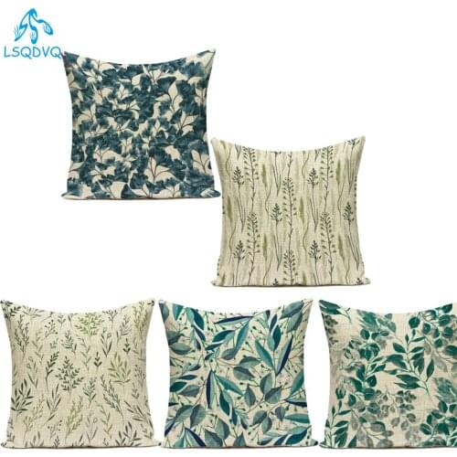 Polyester Decorative Throw Pillows Case Tropical Green Leaf Plant Leaves Sofa Home Living Room Almofadas Pillow Cushion Cover