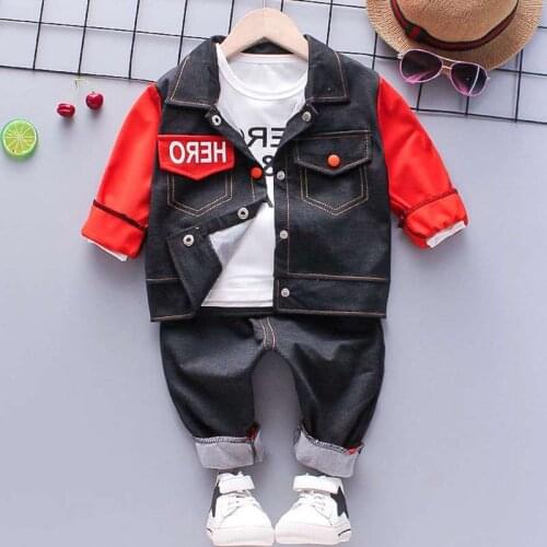 Jeans 3PCS Outfits Baby Boy Clothes Spring Autumn Letter Long Sleeved Coat+T-shirts Tops +Pants Brand Sport Children Clothing