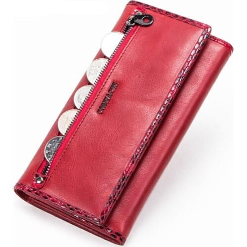 European and American leather womens wallet card holder coin purses first layer leather tri-fold women clutch bags long wallets