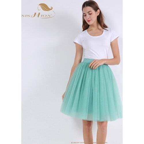 SISHION 5 layers 60cm Midi Tulle Skirt Princess Women Adult Fashion Women Clothing Tutu Skirt Jupe Petticoat SP0342