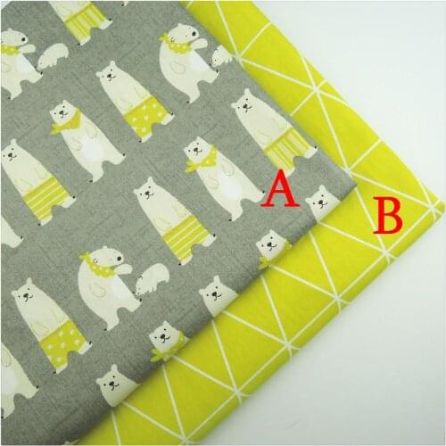 Syunss Yellow Bear Rhombus Print Cotton Fabric for decoration Diy Sewing Patchwork Cushions Bedding Textile And Quilting Crafts
