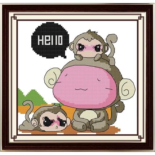 Everlasting Love The Red Face Baby Monkeys Chinese Cross Stitch Kits Ecological Cotton Stamped 14CT DIY Christmas Gifts For Home