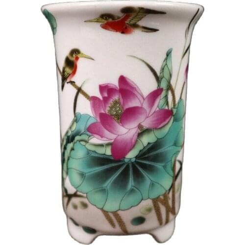 Chinese Old Porcelain Flowerpot With Flower And Bird Pattern