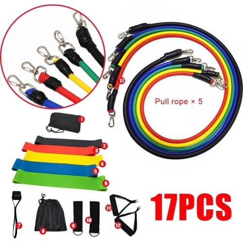 17pcs Pull Rope Fitness Exercises Resistance Bands Set Training Pilates Yoga Band Gym Fitness Equipment For Home Workout Unisex