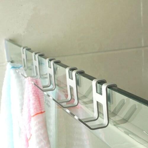 Space Aluminum Shower Glass Door Hook Free Hole Towel Rack Hanger Key Organizer