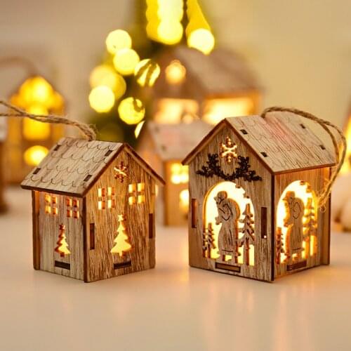 Creative Wooden Lighted House Santa Claus Window Decoration Luminous Wooden Christmas Tree Decoration Hanging New Year Gift2020
