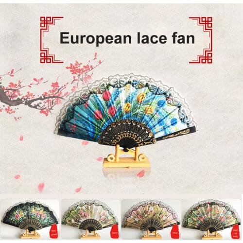 Lace Silk Held Flower Fan Birthday Gifts Wedding Party Flowers Landscape Dance Folding Fan Home Decor Chinese Spanish Style