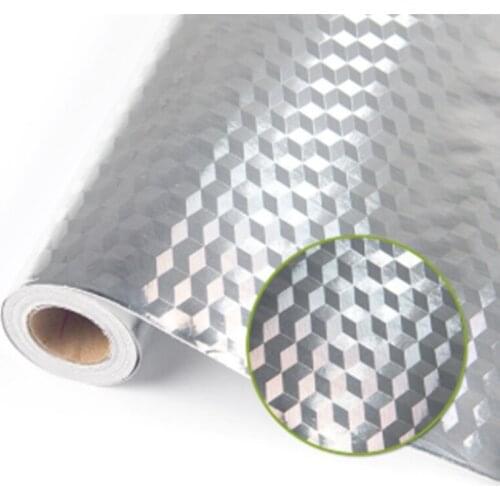 LBER 5M 3D Cubic Grid Aluminum Oil Proof Sticker Kitchen Orange Peel Lines Foil Stove Cabinet Waterproof Adhesive Silver Vinyl W