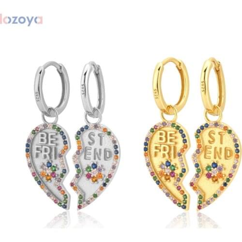 Lozoya 925 Sterling Silver Friendship Circle Piercing Gold Best Friend Rainbow Pendant Heart Colorful Drop Earring Jewelry