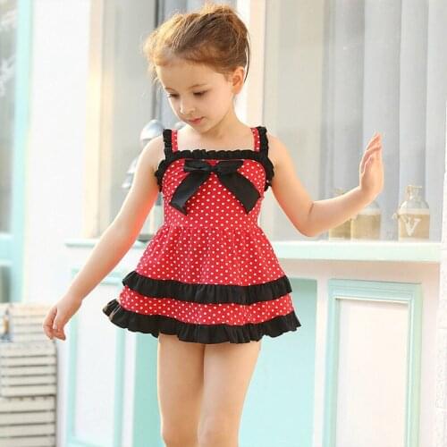 Retro Dotted Cute Red Baby Girls Swimwears Kids Dresses+Shorts Children Swimsuits Two Pieces W/Cap Bathing Suits 2018 DCO