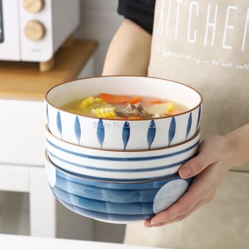 Japanese Hand-painted Ceramic Soup Bowl, Creative Underglaze Color 8-inch Noodle Bowl Tableware, Art Ceramic Salad Bowl
