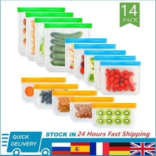 Reusable Silicone Food Storage Bag PEVA Fresh-keeping Bag Containers Leakproof Shut Snack Bag Fruit Vegetable Sealed Freezer Bag