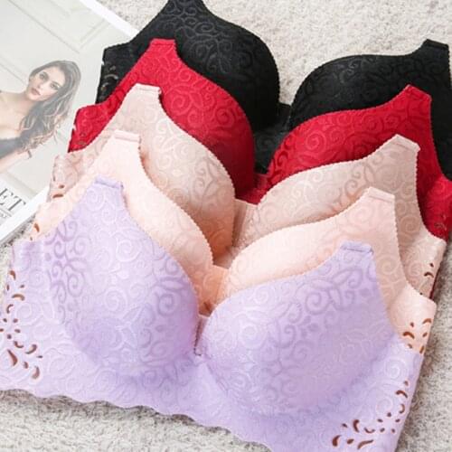 Mozhini Black purple red Push Up Bra C D Cup Plus Size Women bra Underwear wire free Brassiere big cup lady lovely bra 32-44 BCD