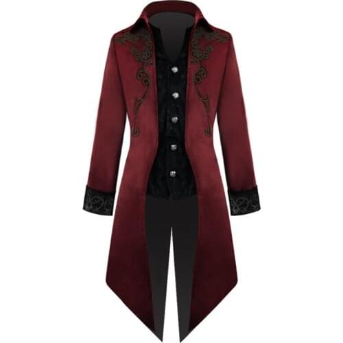 Mens Long Sleeve Steampunk Vintage Jacquard Tailcoat Jacket Gothic Victorian Frock Coat Uniform Halloween Costume Abrigo Hombre