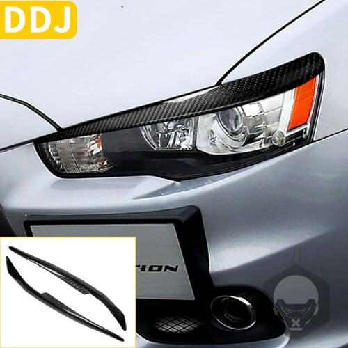 Real Dry Carbon Fiber Headlamp Headlight Eyelids Eyebrow Tirm Cover For Mitsubishi Lancer Evolution EVO X 08-14 Car Accessories