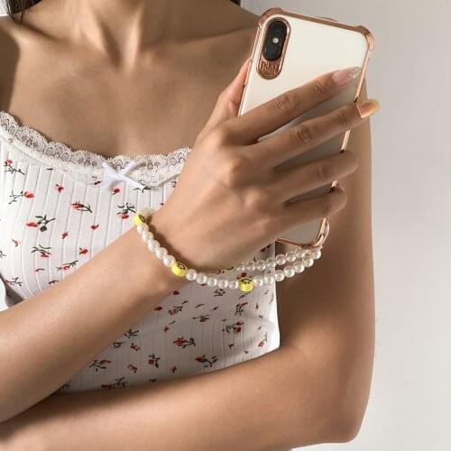 2021 New Trendy Colorful Smiling Beads Chain Mobile Phone Chain Anti-lost Handmade Charm Acrylic Cord Lanyard for Women Girls