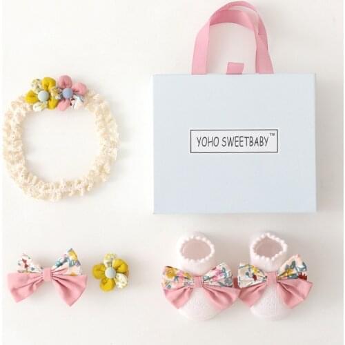 Baby Shower Gift Newborn Baby Socks Hair Belt Gift Box Set Lovely Baby Bow Headband Hairpin Princess Hair Accessories Girls Sock