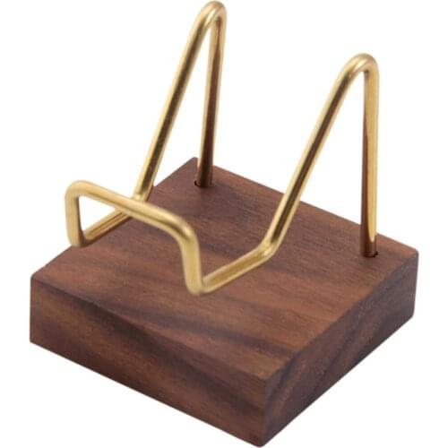 Jewelry Display Stand Copper Crystal Mineral Ores Agate Display Stand Mineral Rocks Corals Holder Bracket Walnut Wooden Base