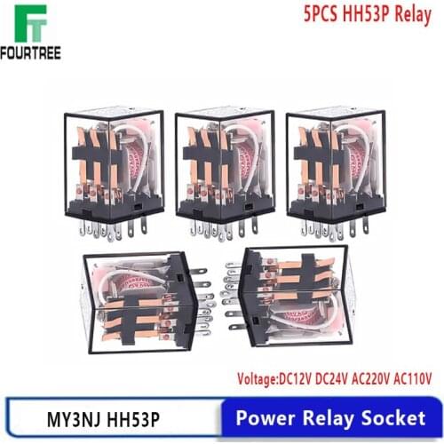 5Pcs Intermediate Relay HH53P MY3NJ Coil General DPDT Mini Electromagnetic Relay Switch With LED 11 Pins AC 110V 220V DC 12V 24V