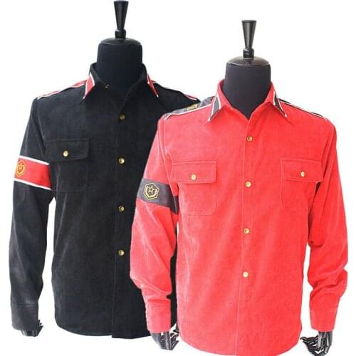 Rare MJ Michael Jackson RED & Black CTE Corduroy Outwear Classic England Retro antiwar Shirt Jacket With arm-bands In All Size