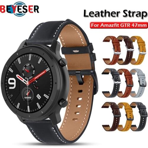 22mm Watch Leather Strap For Xiaomi Huami Amazfit GTR 47mm GTR 2 2e Smart Watch Band Bracelet Replacement Watchband Accessories