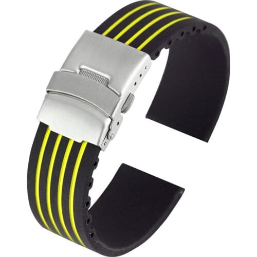 Fashion Stripes Silicone Watch Band 18/20/22/24mm Width Replace Bands for Men Women Wristwatch Folding Clasp Watchbands