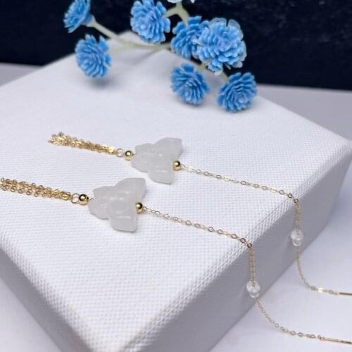 SHILOVEM 18k yellow gold real Natural white Jasper drop earrings classic fine Jewelry women wedding gift 11*14mm myme11146682hb