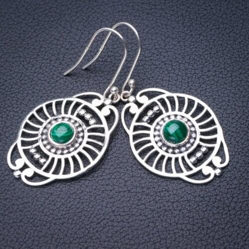 StarGems Natural Malachite Handmade 925 Sterling Silver Earrings 1.75" D7877