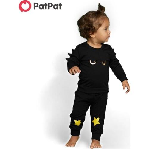 PatPat 2020 New Spring and Autumn Baby Toddler Stylish Eye Embroidery Solid Dino Decor Pullover for Kids Boy Sweatshirts Clothes