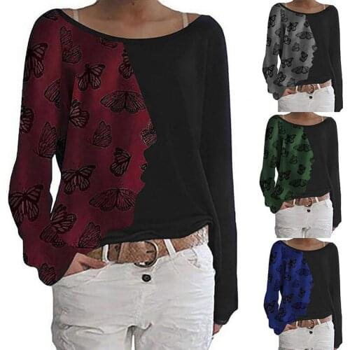 Butterfly Print Comfortable Long Sleeve Butterfly Print Women Top for Traveling Casual