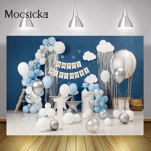 Balloons 1st Birthday Cake Smash Background Hot Air Balloon Cloud Twinkle Little Star One Birthday Portrait Backdrop Photography