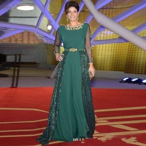 Green Mother Of The Bride Dresses A-line Long Sleeves Chiffon Sequins Beaded Long Groom Mother Dresses For Weddings