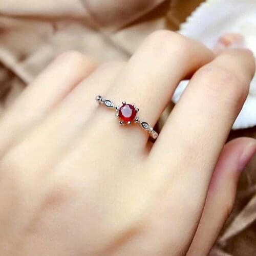 Shilovem Natural New Burning Pigeon Blood Ruby Gemstone Rings for Women Real 925 Sterling Silver new gift 4*4mm mj0404822agh