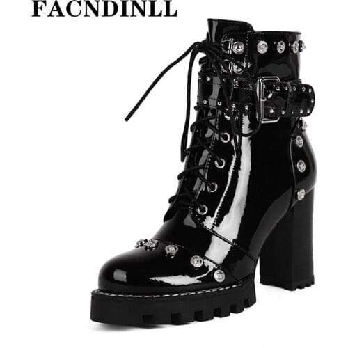 Lady Boots New Fashion Genuine Leather Chunky High Heels Platform Black Dress Party Shoes Autumn Winter Martin Boots Size 34-42