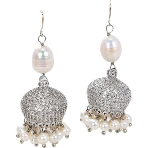 JK Natural White Pearl Earrings CZ Fitting For Women