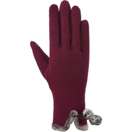 2021 Fashon Wool Ball Fleece Thermal Gloves Touch Screen Female Long Warm Gloves Women Touchscreen Cotton Winter Womens Gloves