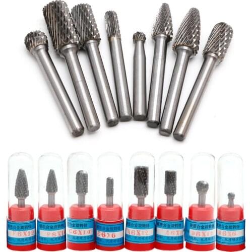 8Pcs 1/4" Tungsten Carbide Burr Bit 6mm Rotary Cutter Files CNC Engraving Tool
