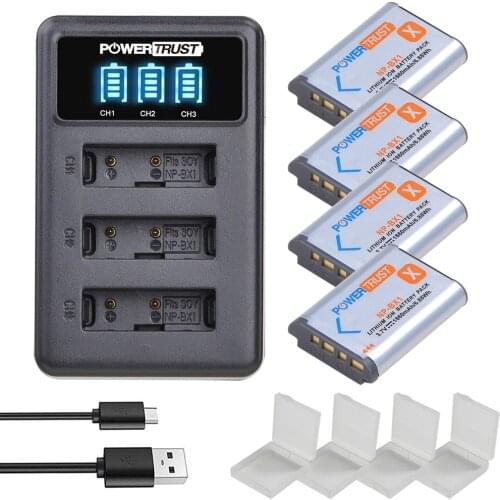 PowerTrust NP-BX1 1860mAh NP-BX1 Battery and LED 3Slots Charger for Sony NP-BX1 HDR-AS200V HDR-AS30 HDR-AS300 HDR-AS50 HDR-CX240