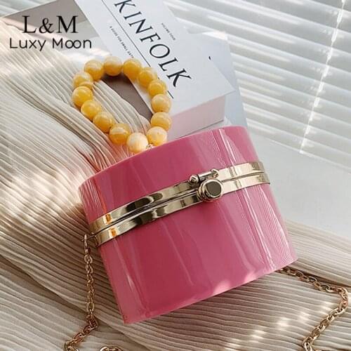 Party Evening Clutch Bag for Women Solid Chain Shoulder Bag Barrel Designer Crossbody Bag Acrylic Box Handbag And Purse X413H