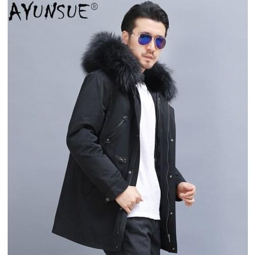 AYUNSUE Winter 2020 Mens Clothing Hooded Men Jacket 100% Rex Rabbit Mens Jackets Real Fox Fur Coat 5XL Erkekler Parkas LXR412