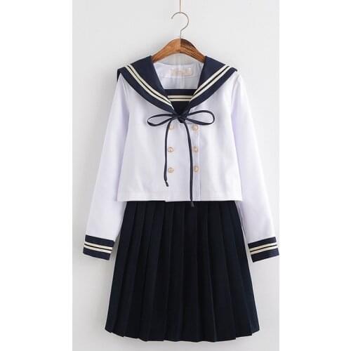 FREE SHIPPING Japanese/Korean Student Suit Cute Girls/Women Cosplay Sailor Suit School Uniforms Clothing Navy Top+Skirts