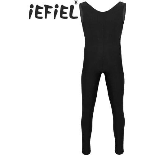 Male Mens Adults Dance Bodysuit Well Fit One Piece Scoop Neck Sleeveless Skin-Tight Solid Color Vest Unitard Bodysuit Dancewear