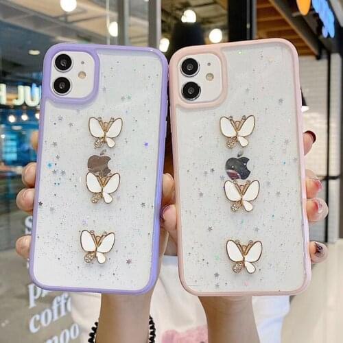 Shockproof Butterfly Glitter Stars Phone Case For iphone 11 Pro XS Max X XR 8 7 6 s Plus 11 SE 2020 Glitter Star TPU Back Cover