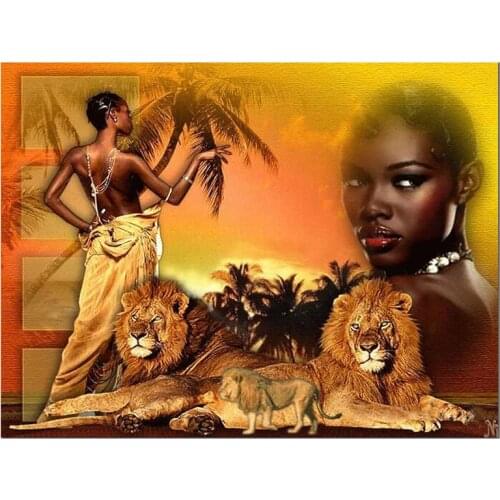 Diy Diamond Painting African woman lion Needlework Full Square Round Diamond Embroidery Home Decoration 5D Diamond MosaicZP-3018