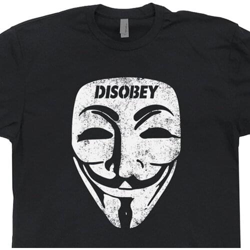 Guy Fawkes Mask T Shirt Anonymous Disobey Troll Political V Computer Vendetta Binary Code Anarchy Hacker Tee